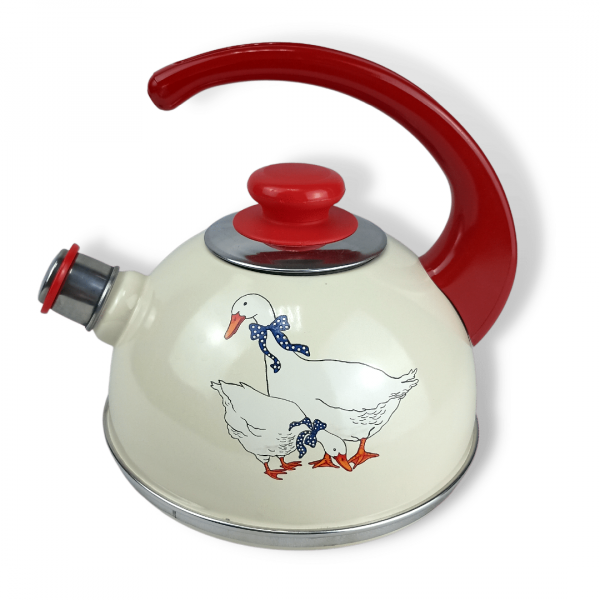 Kettle 2,5l ?04/25/04/36/?13 handle ivory/Geese (decor-stainless steel on red)